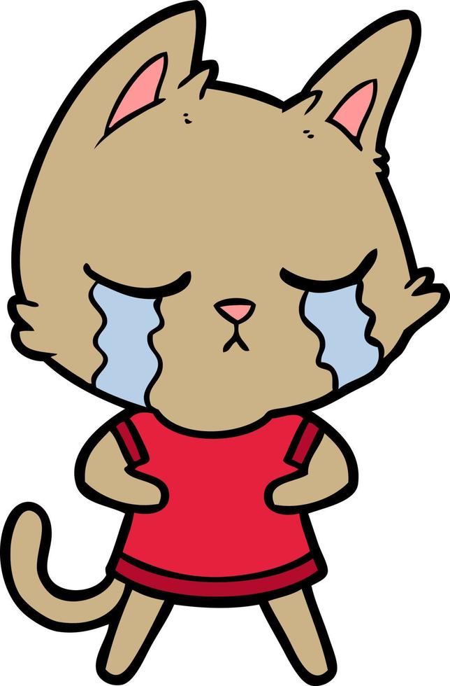 crying cartoon cat vector