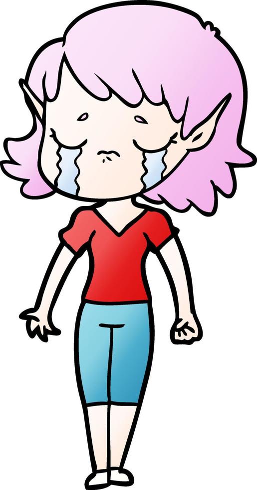 crying cartoon elf girl vector