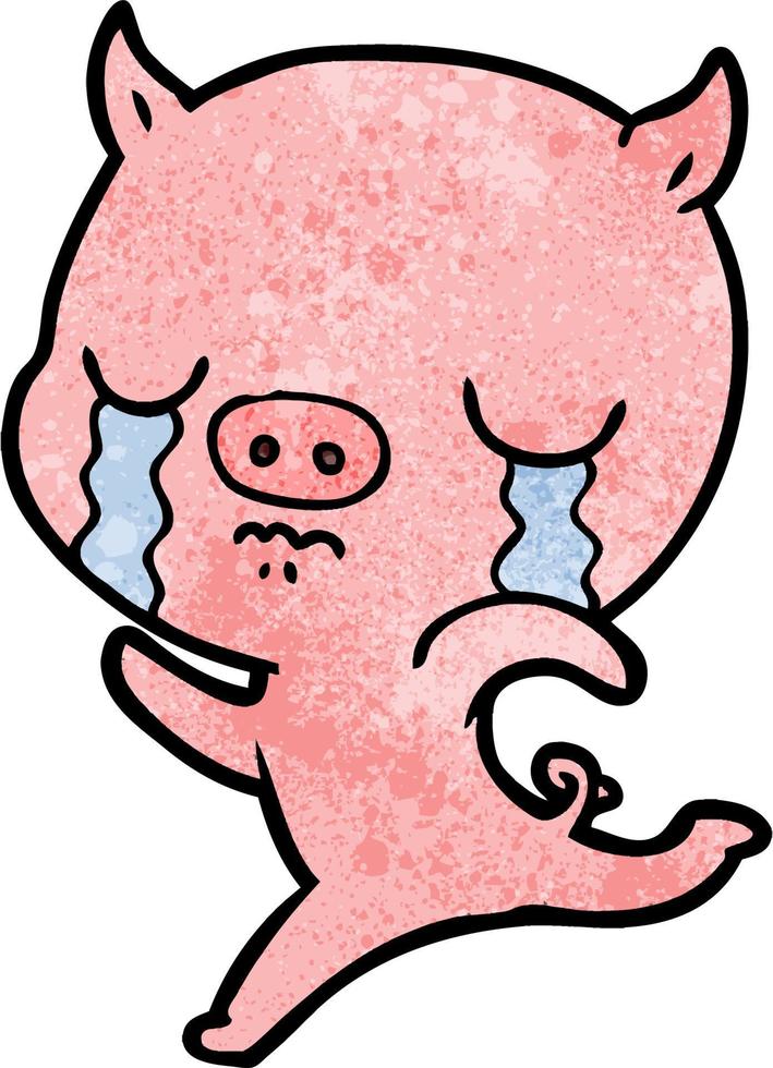 cartoon running pig crying vector