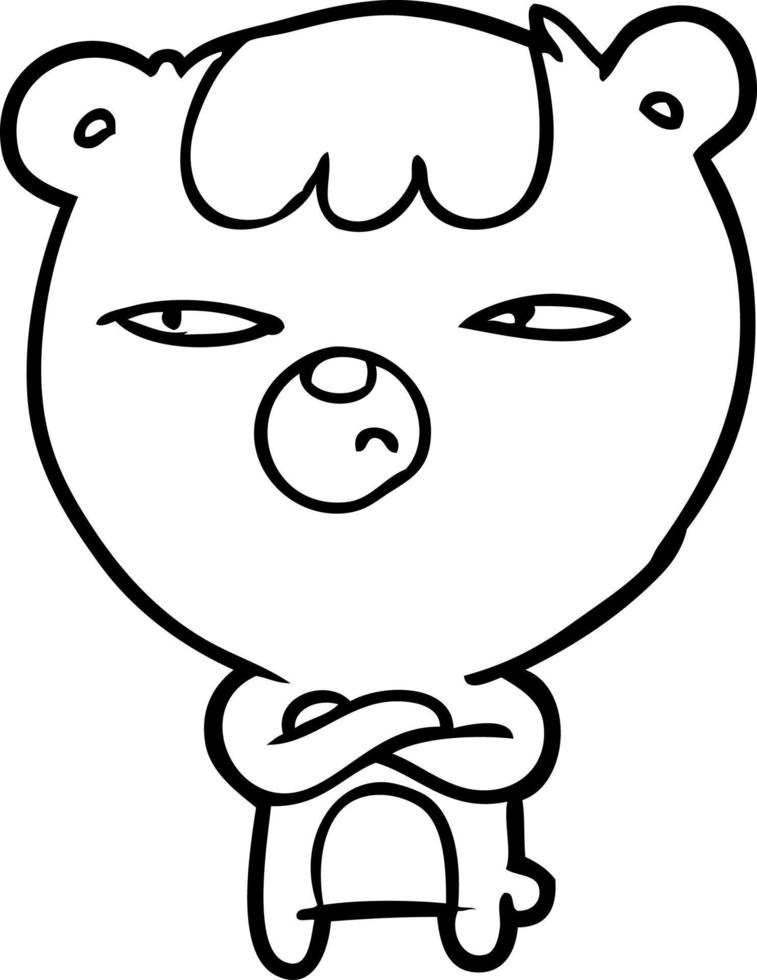 line drawing of a annoyed bear with arms crossed vector