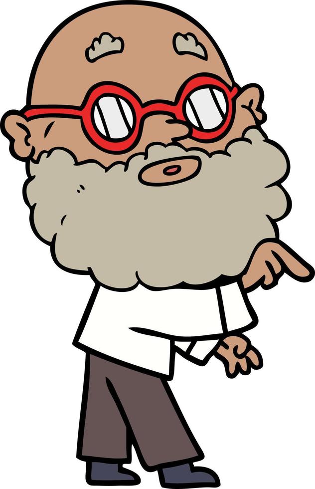 caricatura, curioso, hombre, con, barba, y, anteojos vector