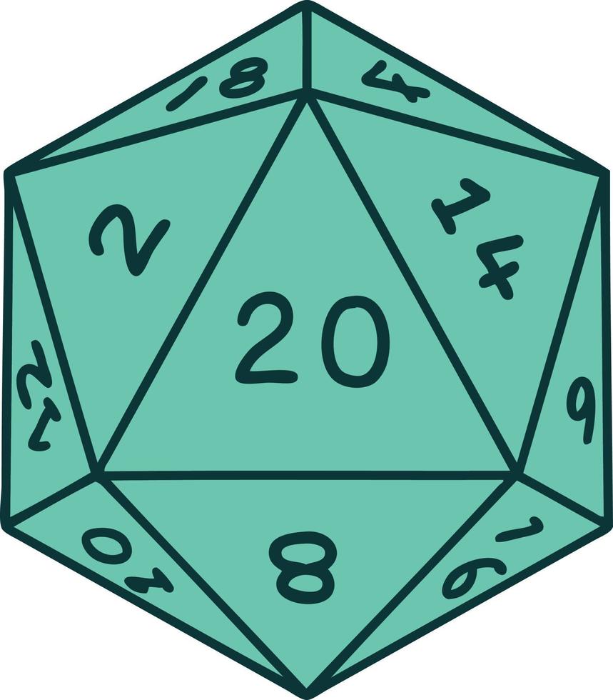 tattoo style icon of a d20 dice vector