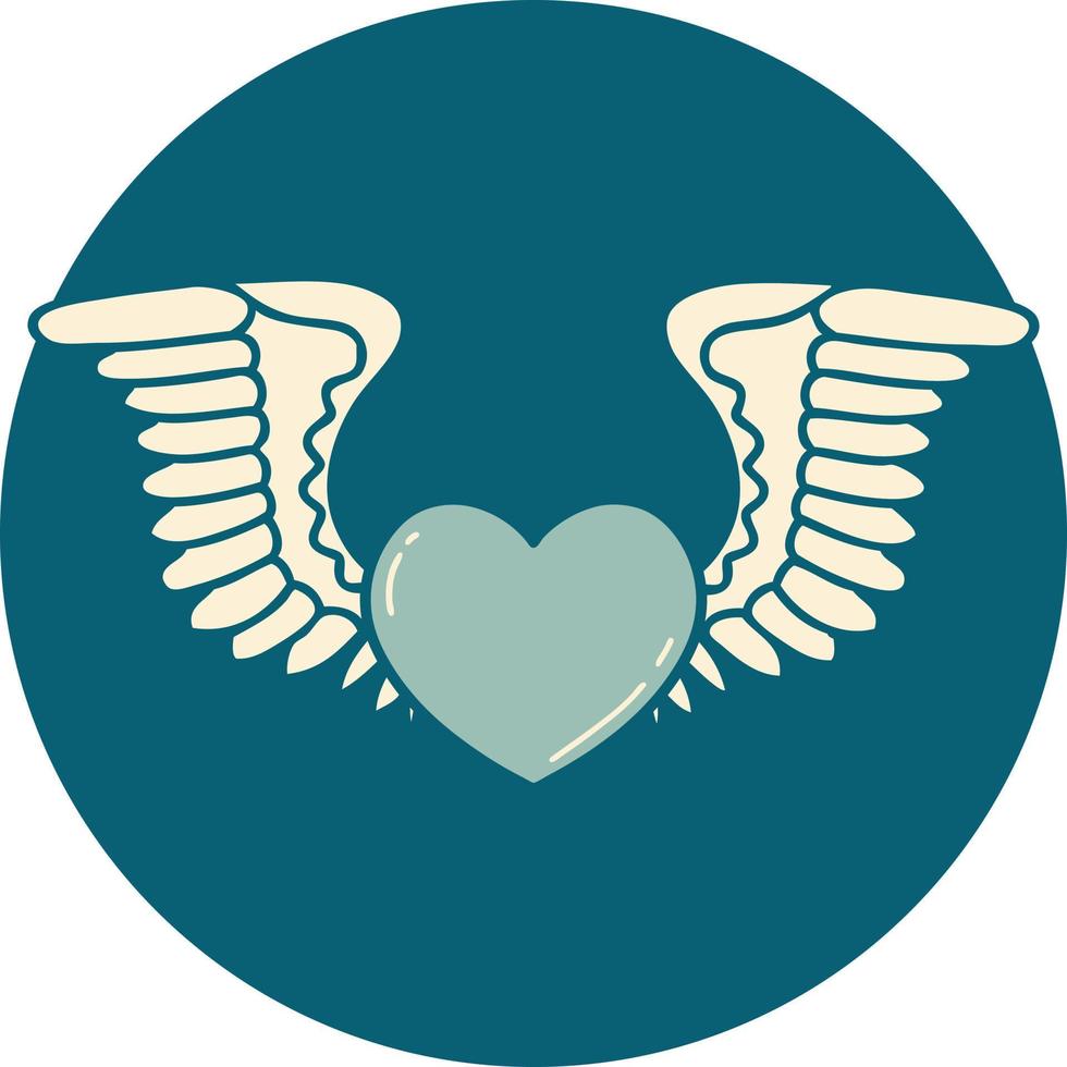 tattoo style icon of a heart with wings vector