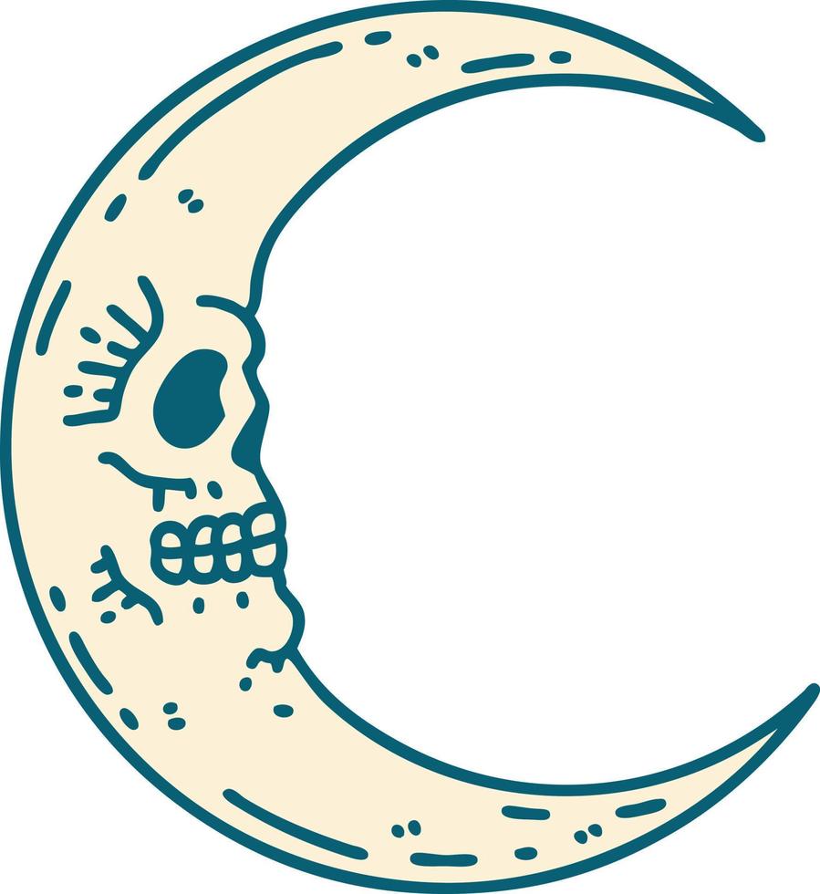 tattoo style icon of a skull moon vector