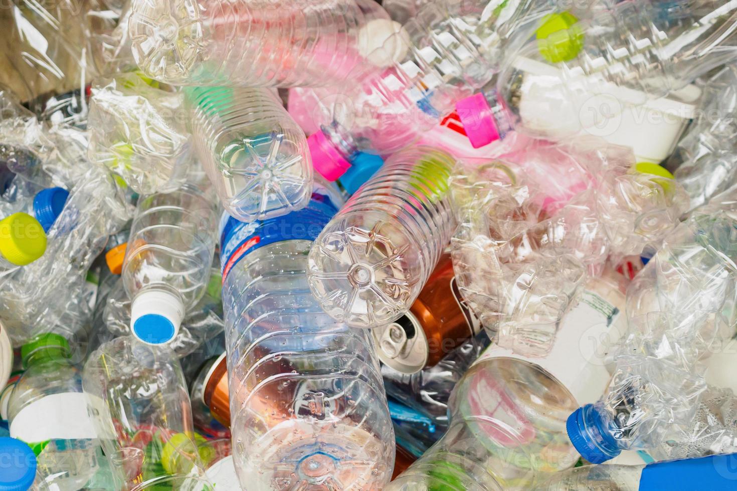 plastic bottles in recycle trash station photo