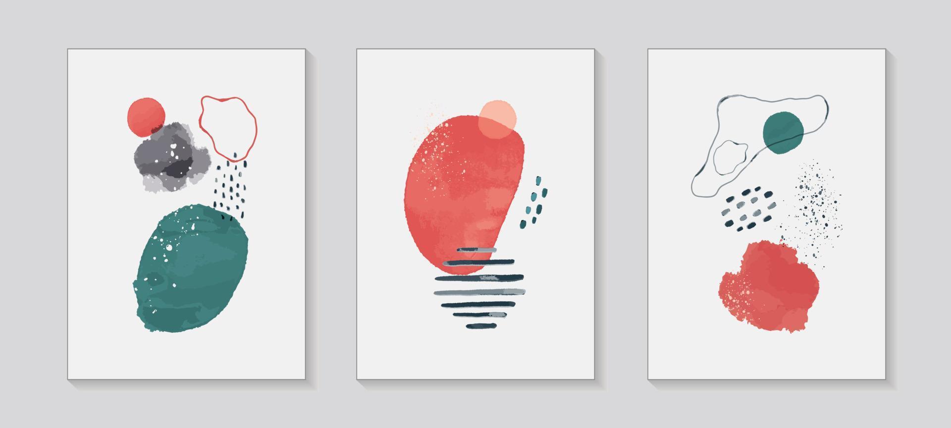 Set of three vector abstract posters painted with watercolors. To decorate apartments and offices.