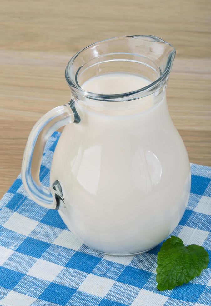 Kefir on wooden background photo