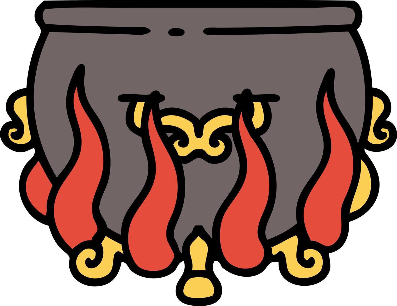 traditional tattoo of lit cauldron vector