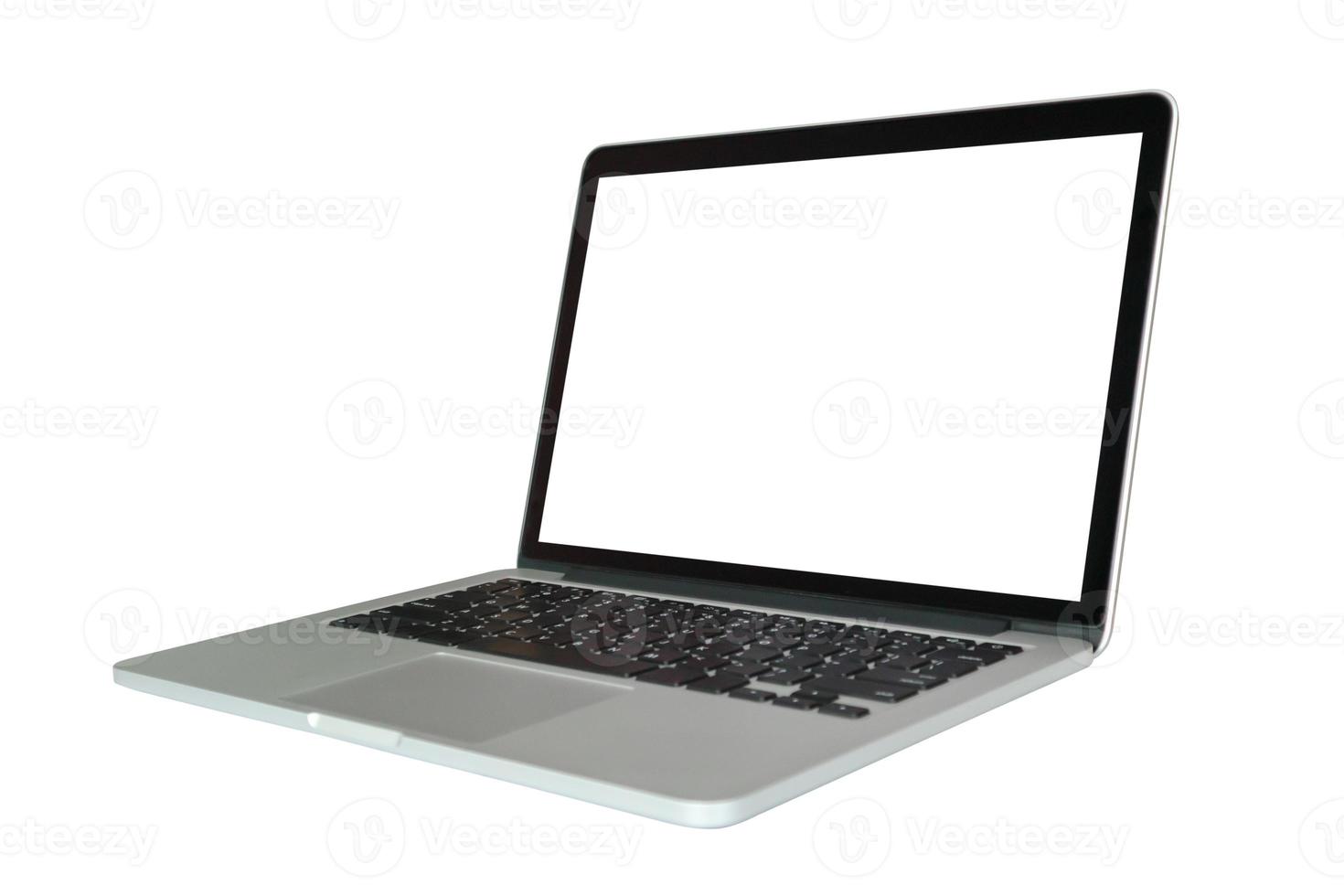 Laptop computer with blank screen isolated on white background photo