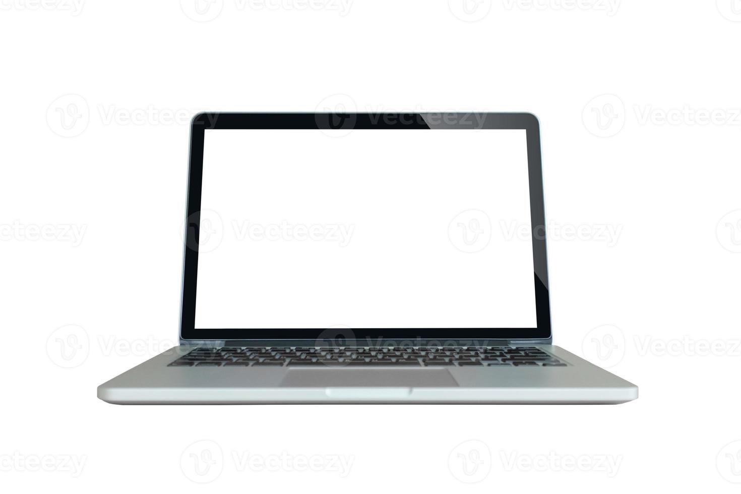 Laptop computer with blank screen isolated on white background photo