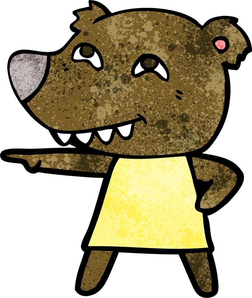 cartoon pointing bear girl showing teeth vector