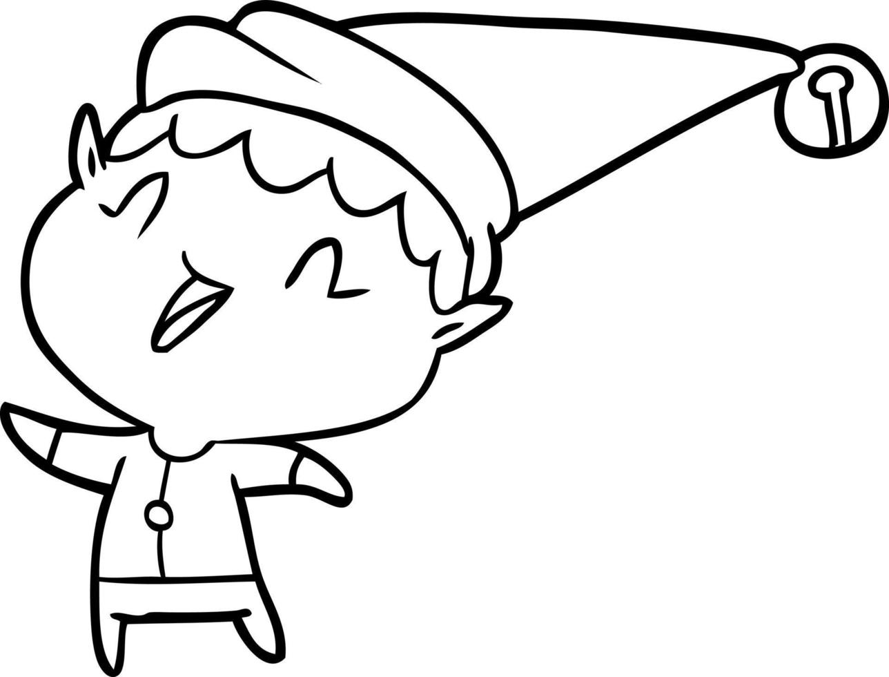 line drawing of a happy christmas elf vector