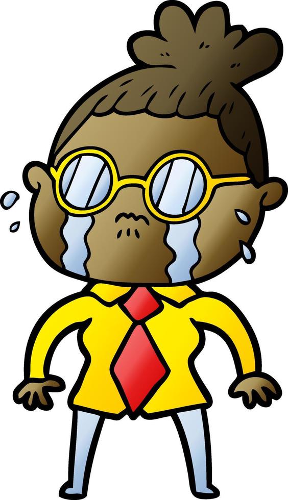 cartoon crying woman wearing spectacles vector