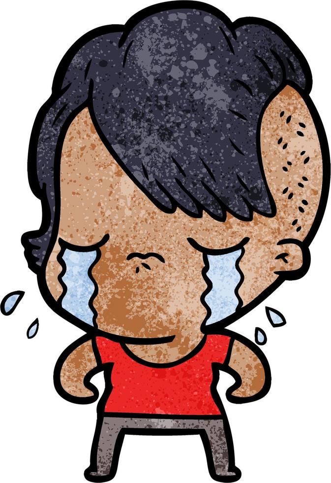 cartoon crying girl vector