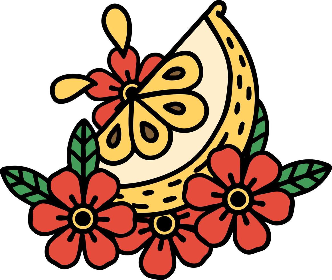 traditional tattoo of a decorative lemon vector
