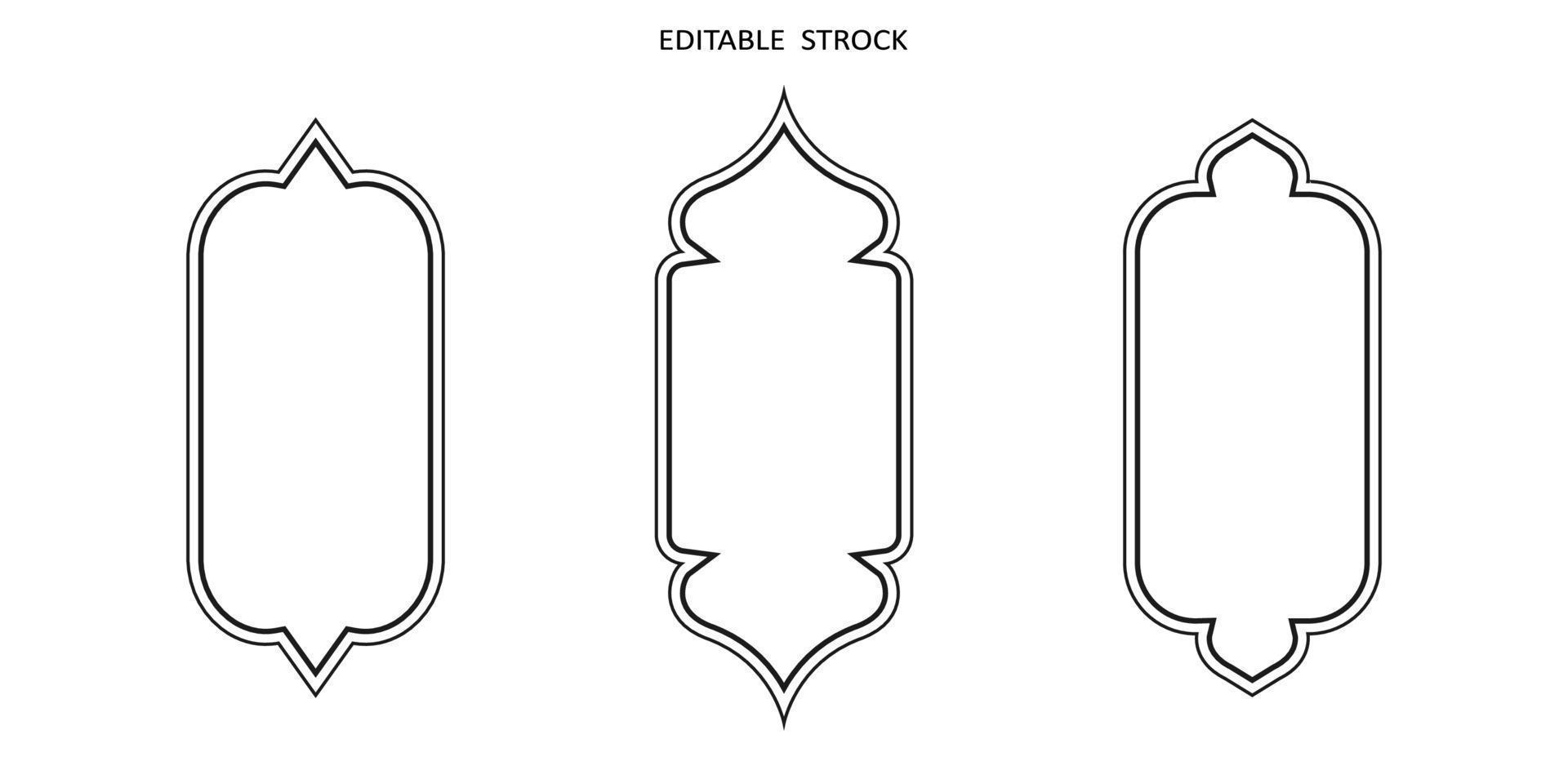Islamic vector shape of a window or door arch. Arab frame set. Ramadan kareem editable outline icon