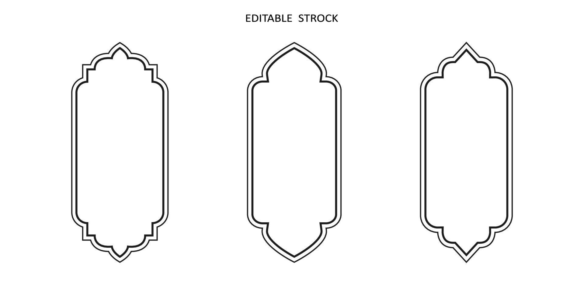 Islamic vector shape of a window or door arch. Arab frame set. Ramadan kareem editable outline icon