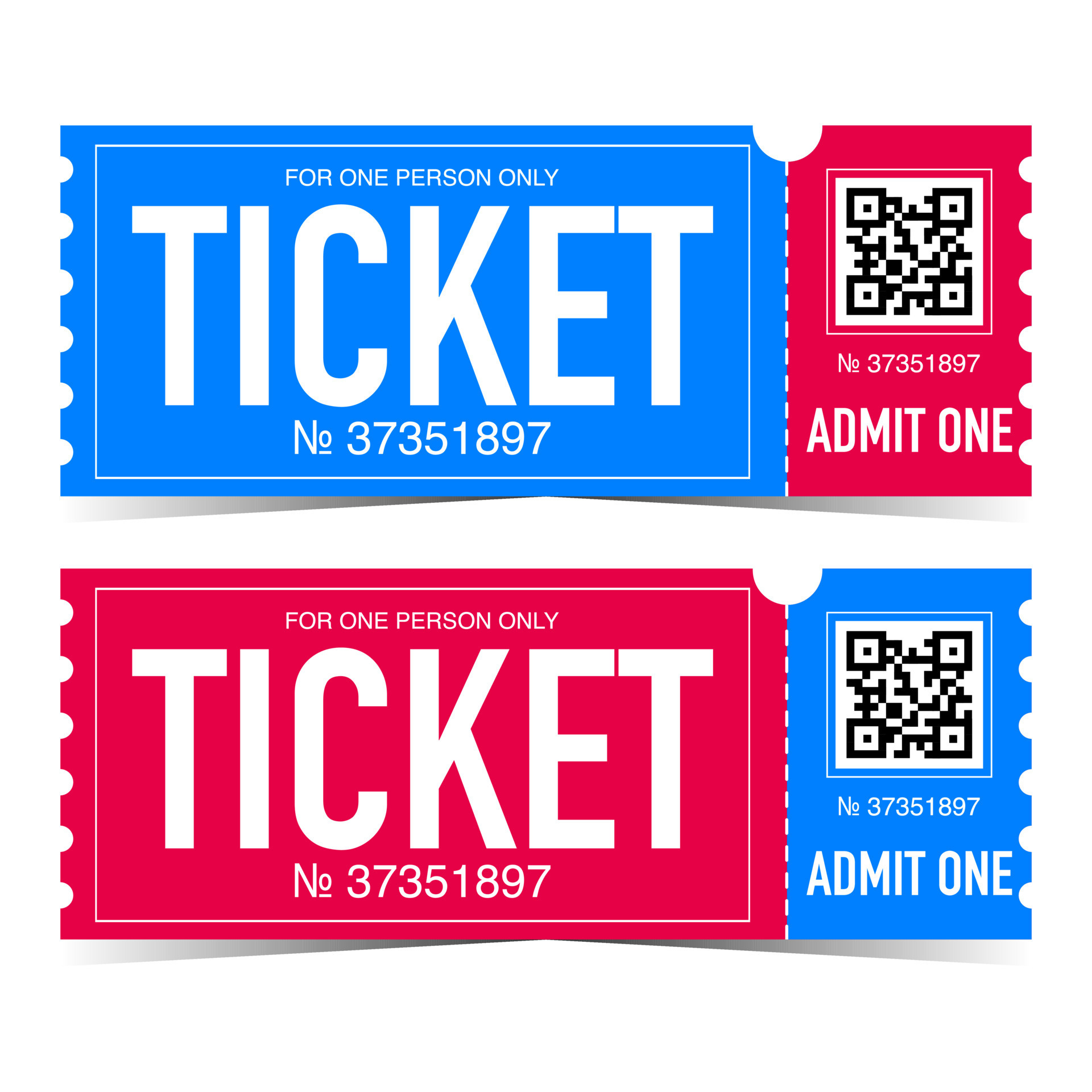 Ticket template design vector illustration in flat style. Horizontal