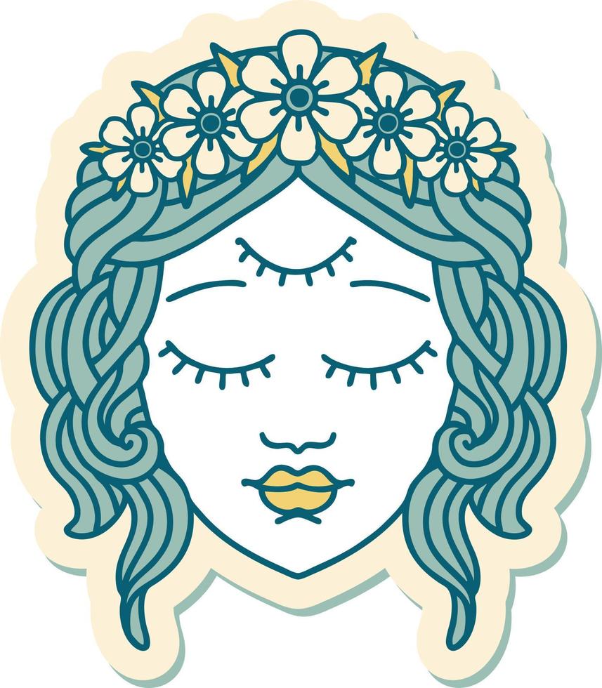 tattoo style sticker of female face with third eye vector