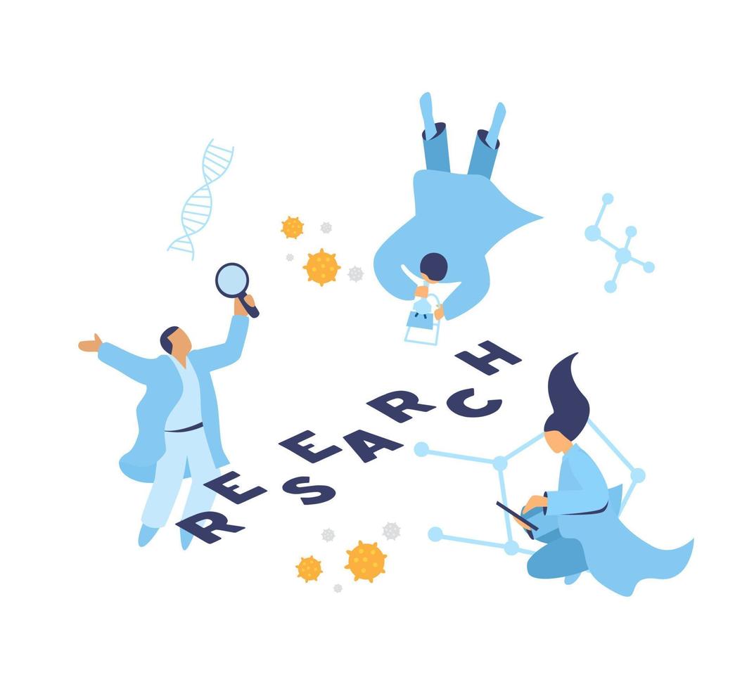 Science Or Medical Research Concept. Doctors Or Scientists In Free Fall. Vector Illustration.