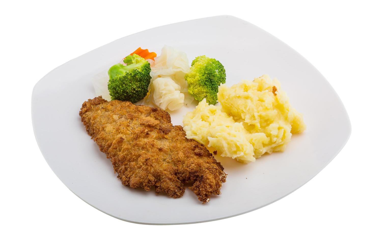 schnitzel on the plate and white background photo