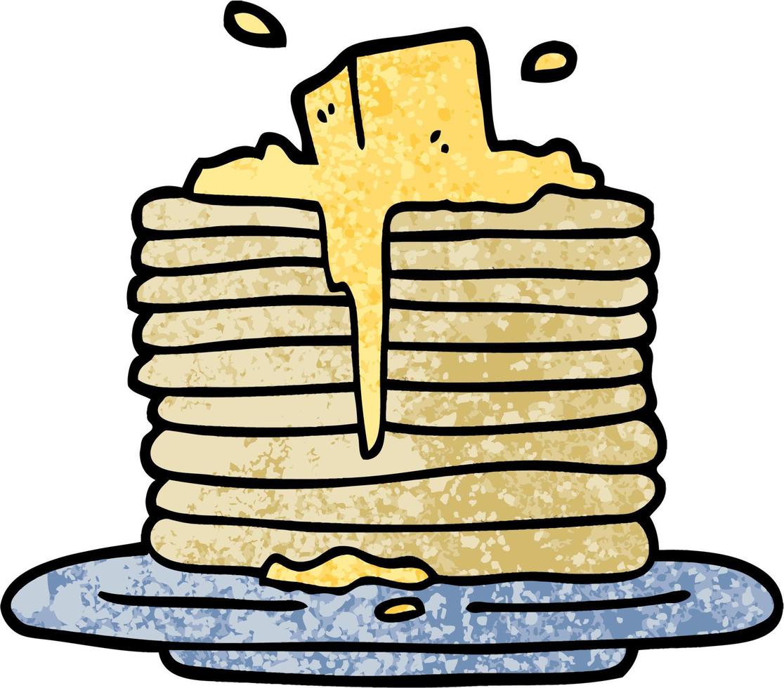 grunge textured illustration cartoon butter melting on pancakes vector