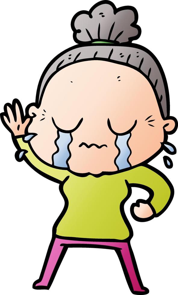 cartoon old woman crying and waving vector