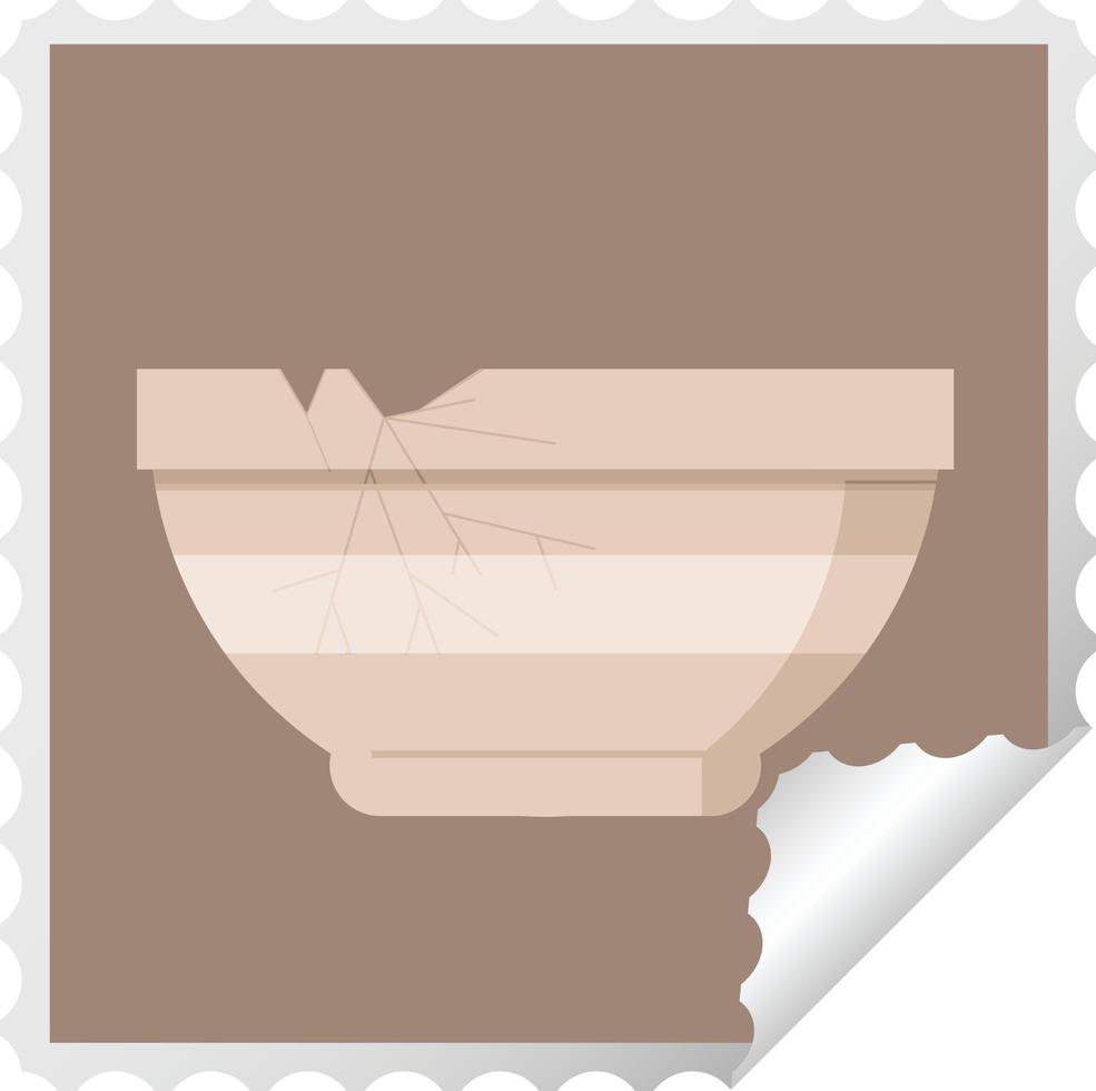 cracked bowl graphic square sticker stamp vector