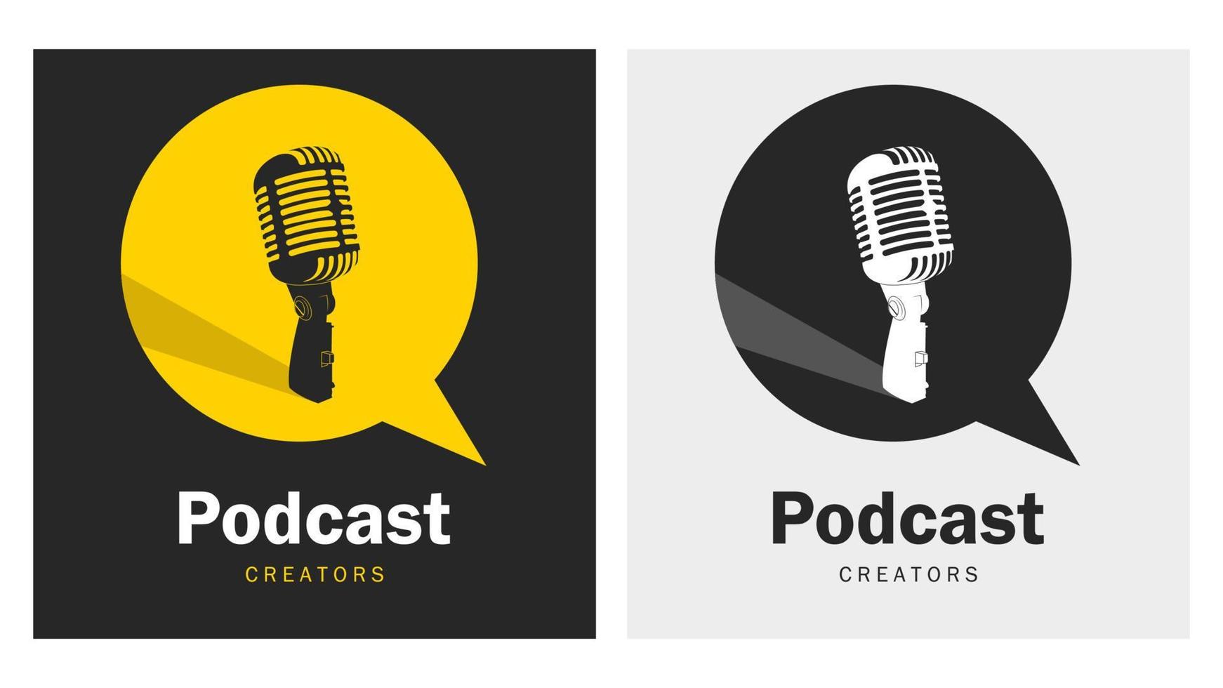 logotipo de podcast en blanco y negro vector