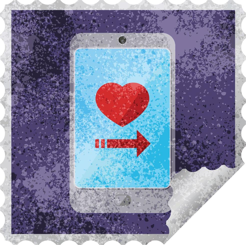 dating app on cell phone graphic square sticker stamp vector