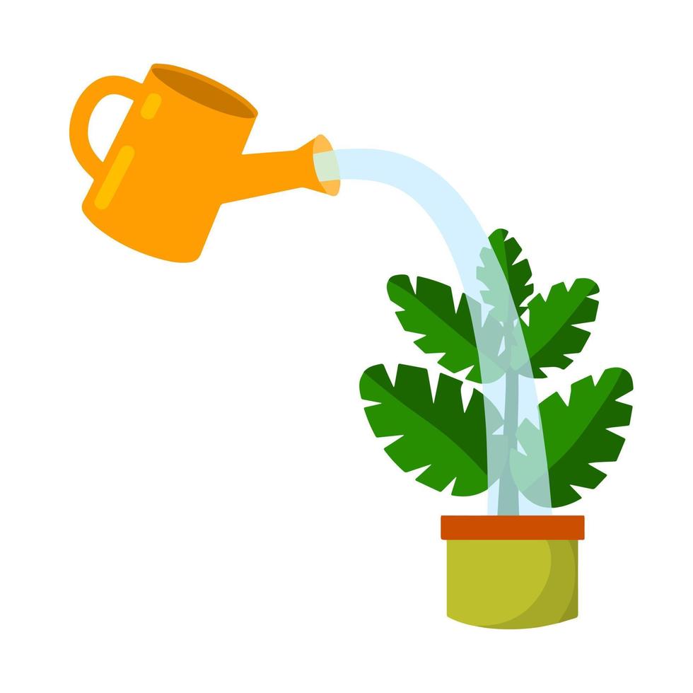Care for house plant. Yellow watering can with water. Pot with flower and  green leaves. Growth and development. Gardening and Hobbies. Flat cartoon  isolated on white 12472884 Vector Art at Vecteezy