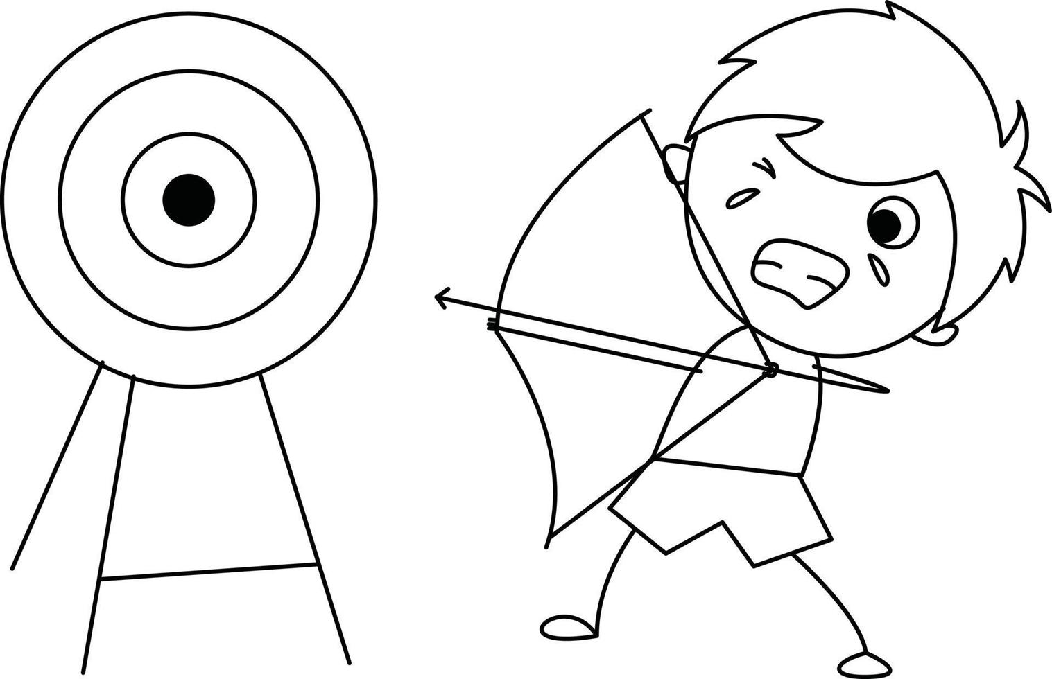 cute illustration of a boy learning archery on target vector