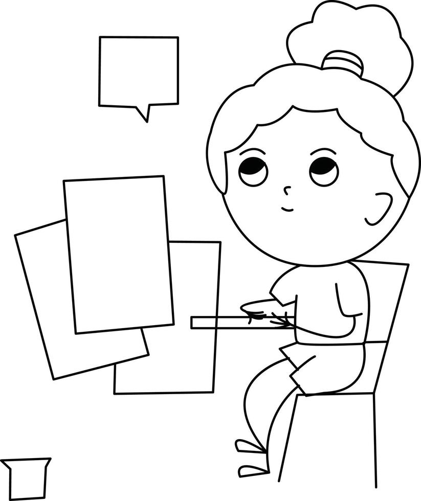 cute illustration of girl sitting to study vector