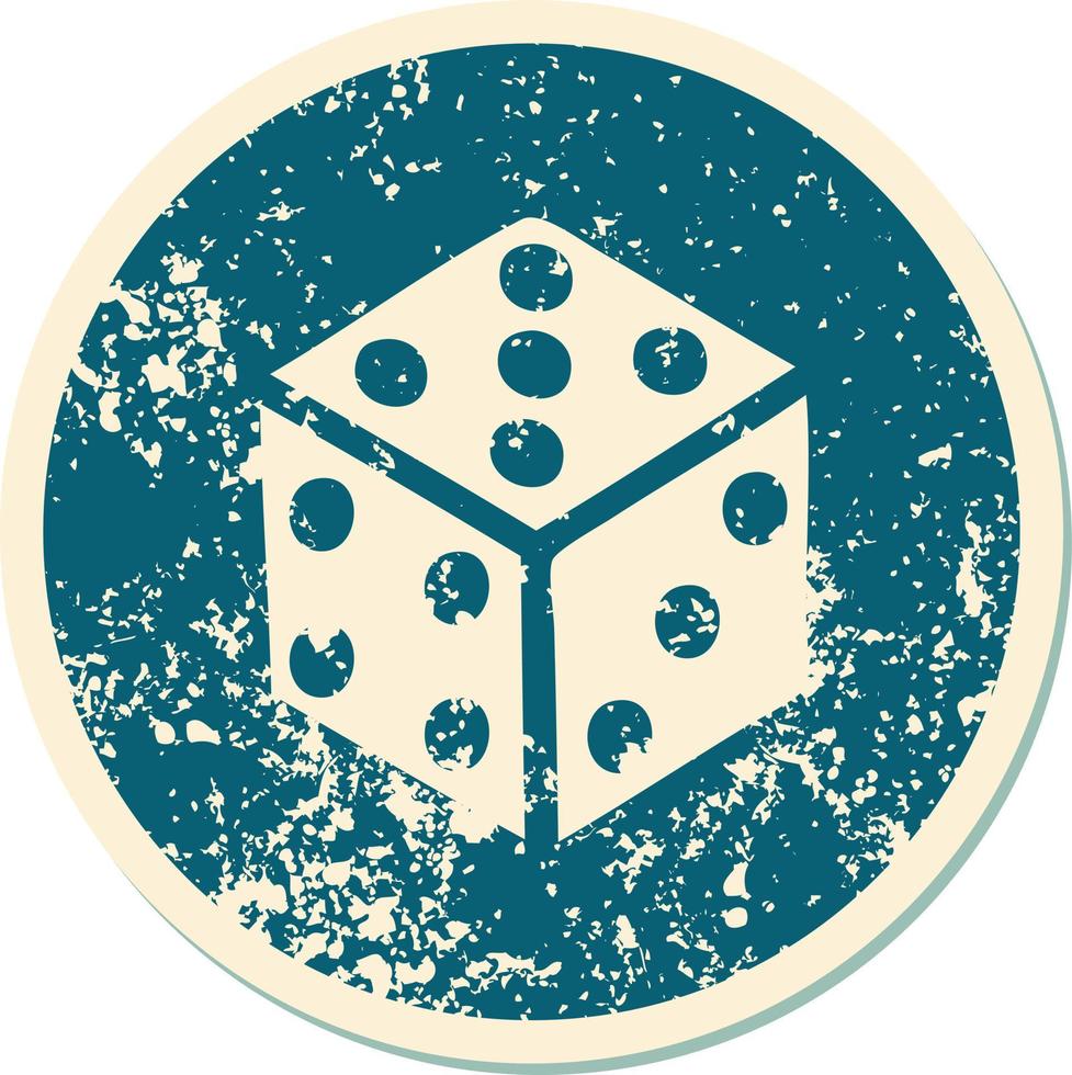 iconic distressed sticker tattoo style image of a dice vector