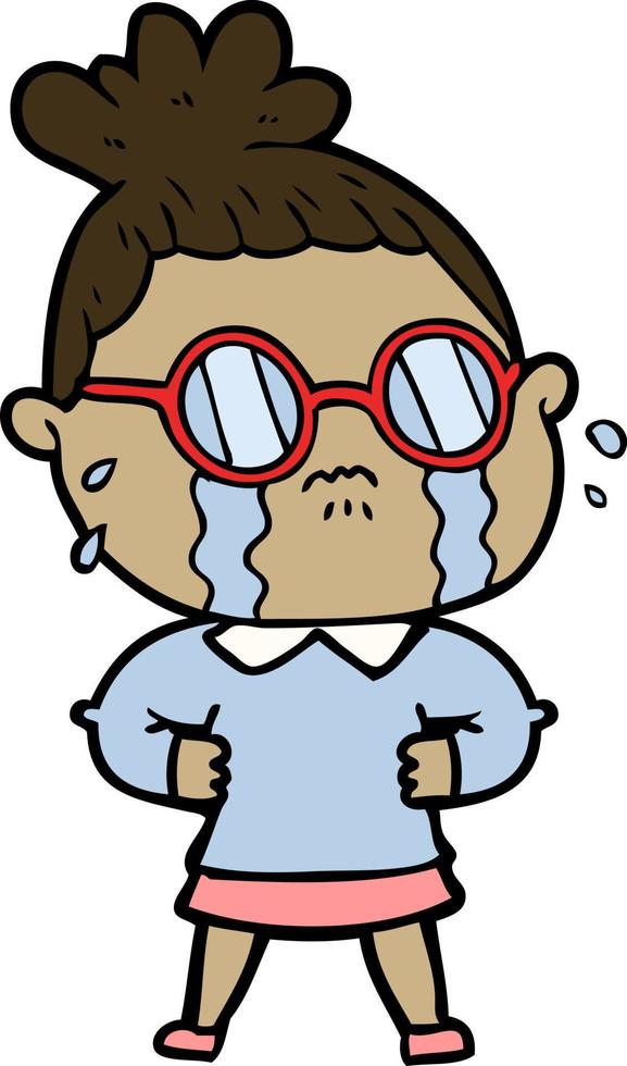 cartoon crying woman wearing spectacles vector