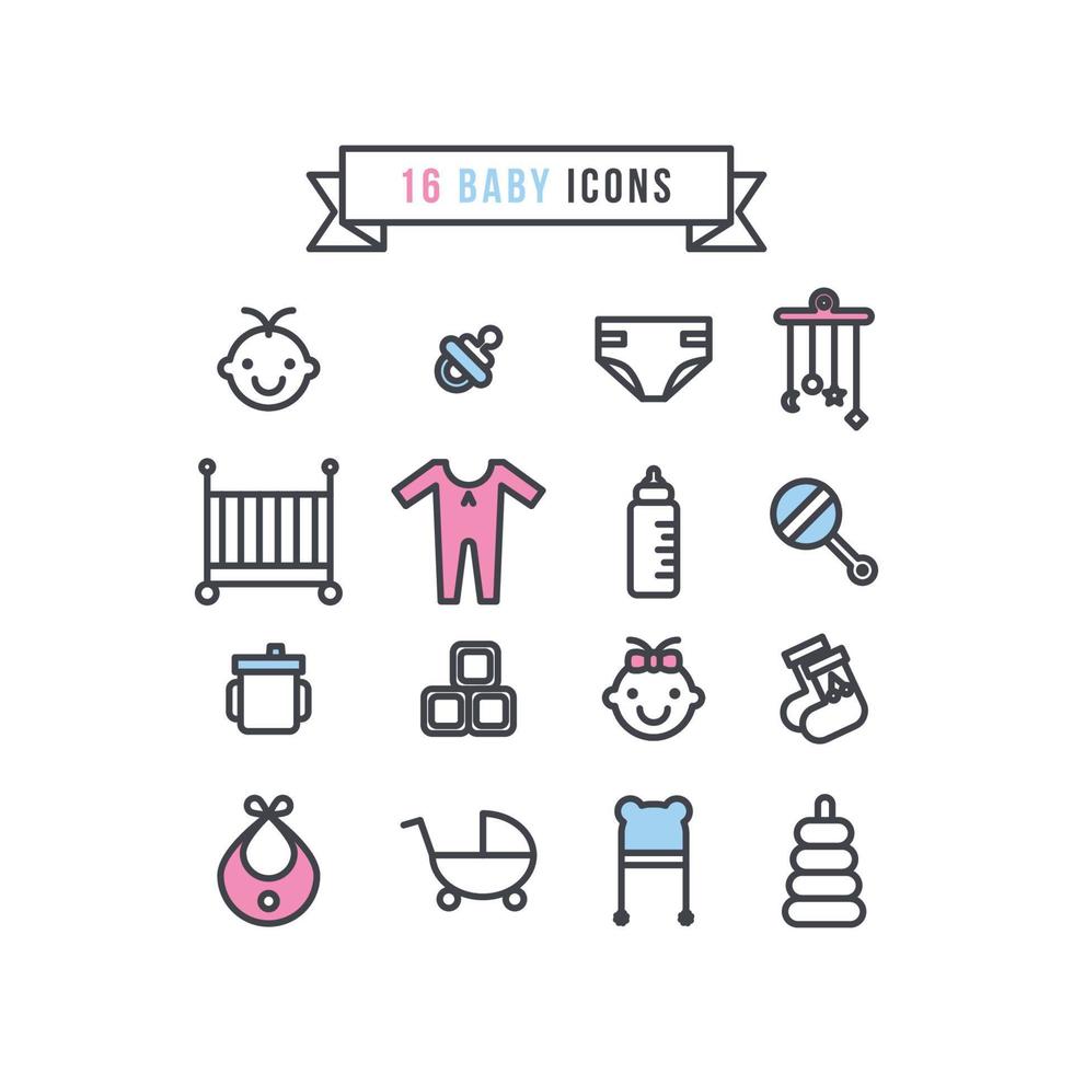 Set of Outlined Baby Icons vector
