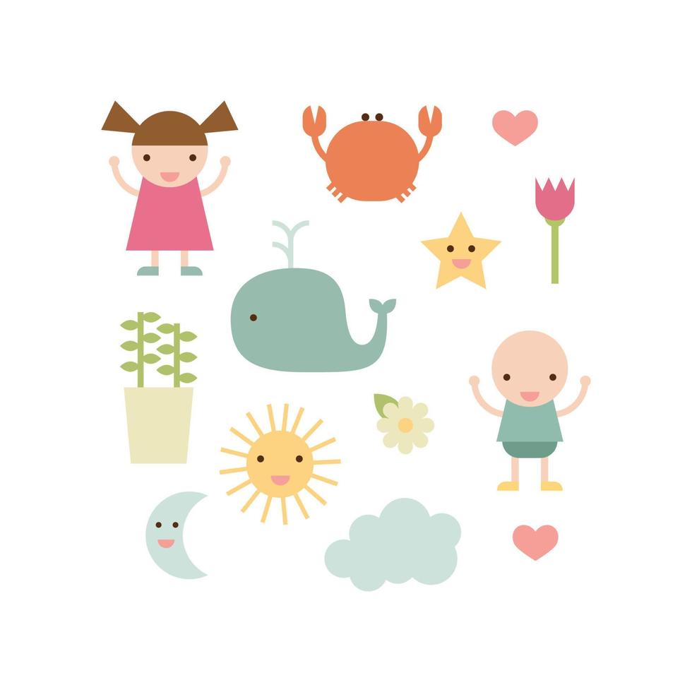 Flat Cute Toddler Drawings vector