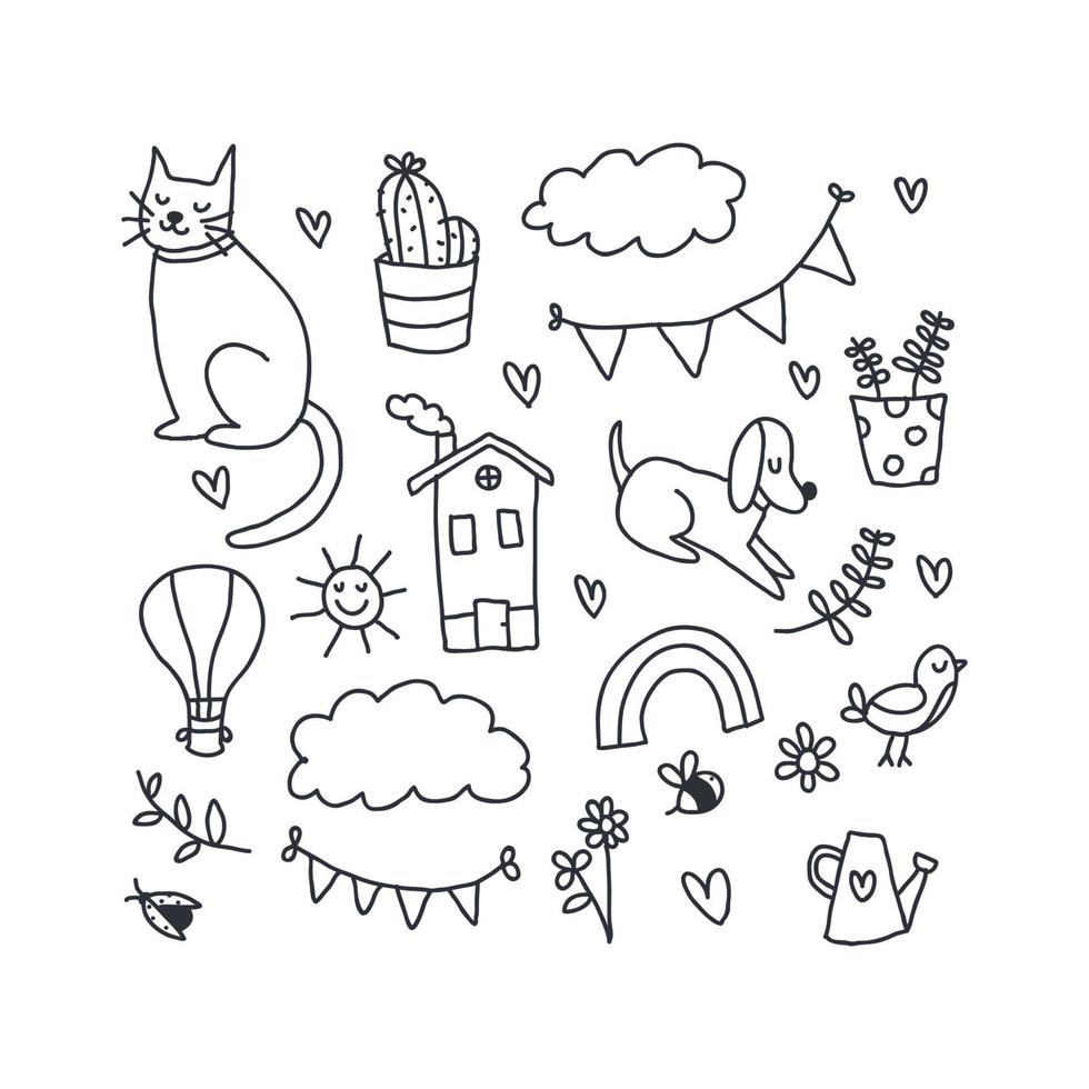 Black and White Cute Doodles vector