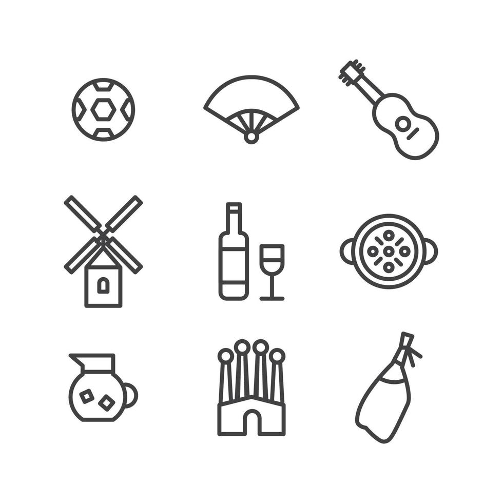 iconos de españa en blanco y negro vector