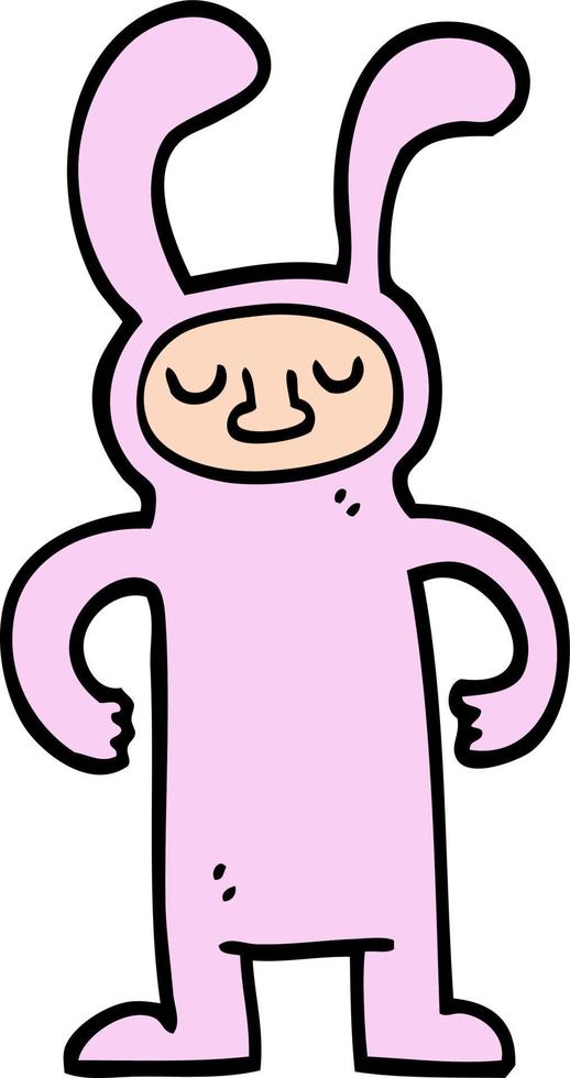 hand drawn doodle style cartoon man dressed as a bunny vector