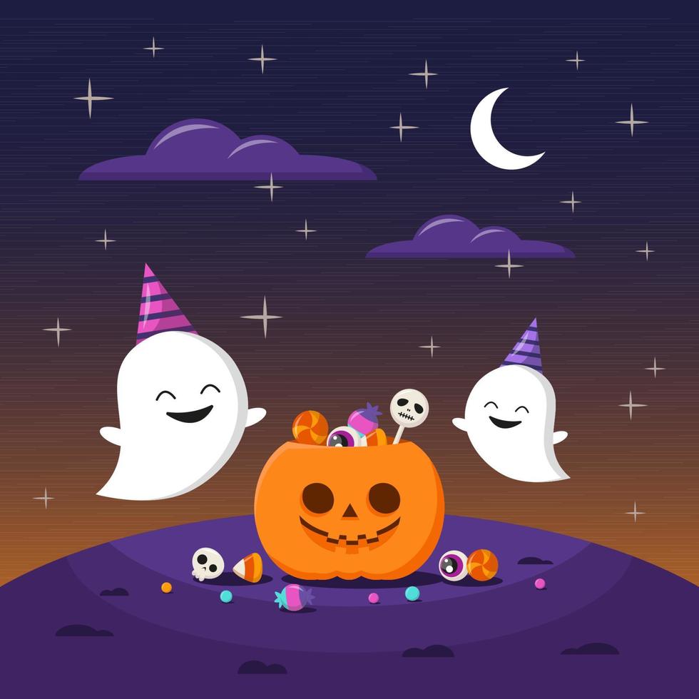 vector illustration for halloween ghosts are happy with sweets