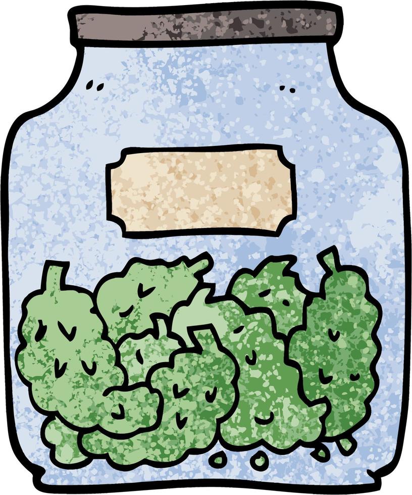 tarro de dispensario de cannabis de dibujos animados de ilustración con textura grunge vector