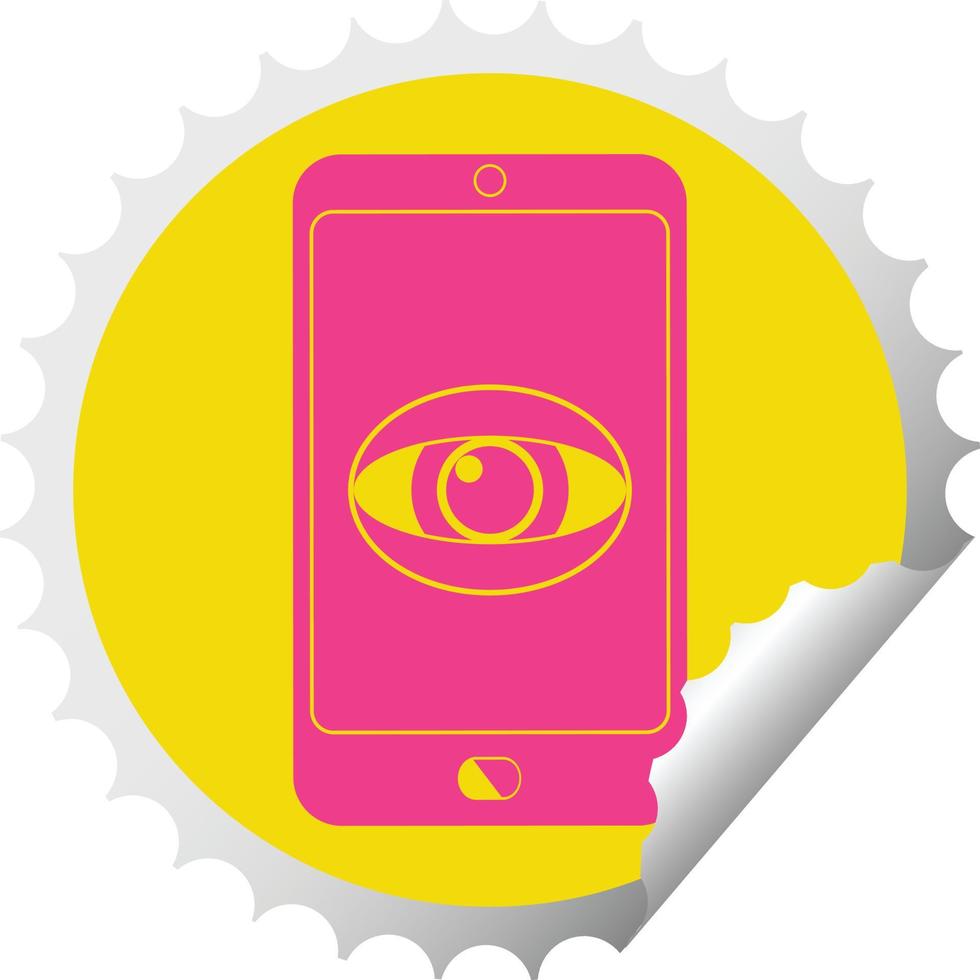 cell phone watching you circular peeling sticker vector