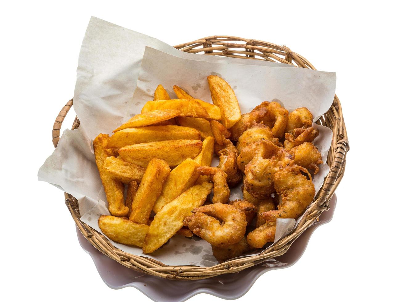 Seafood basket in a basket on white background photo