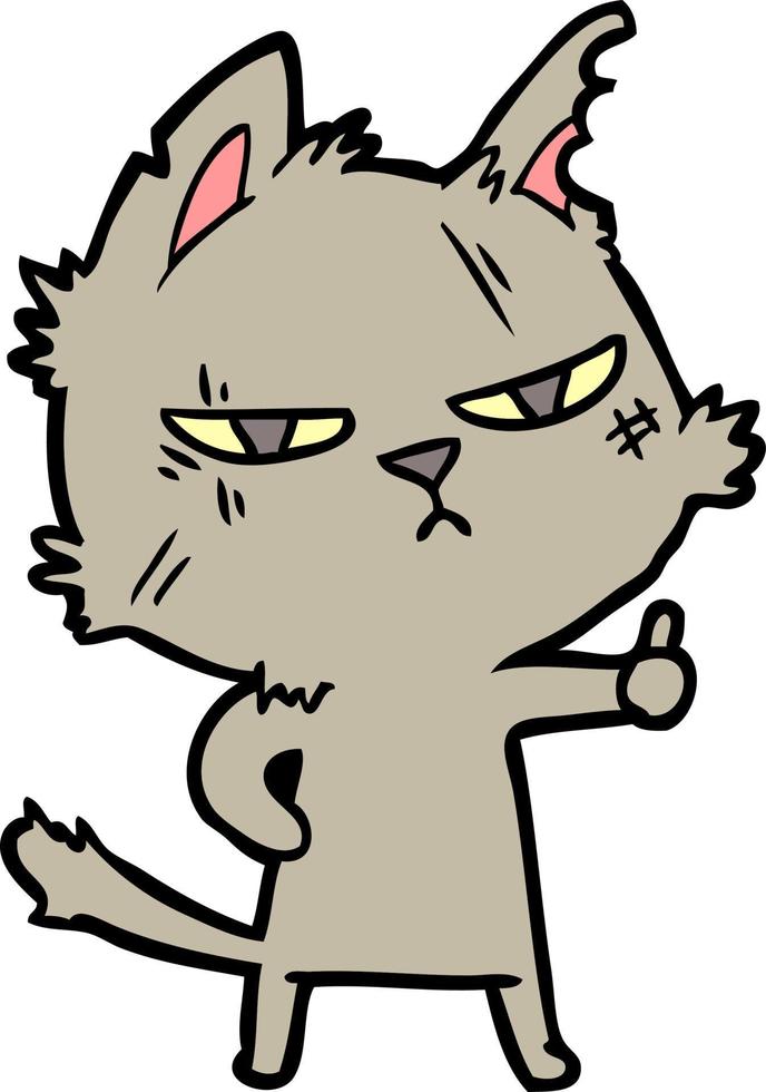 tough cartoon cat giving thumbs up symbol vector