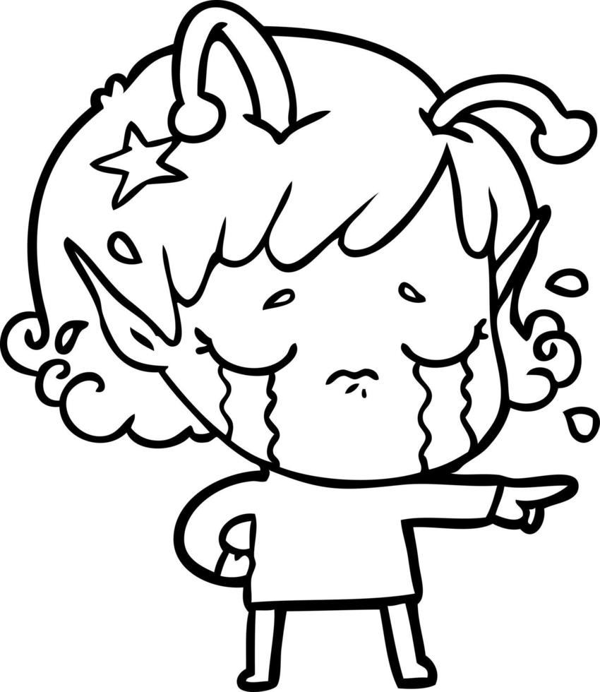 niña alienígena llorando de dibujos animados vector