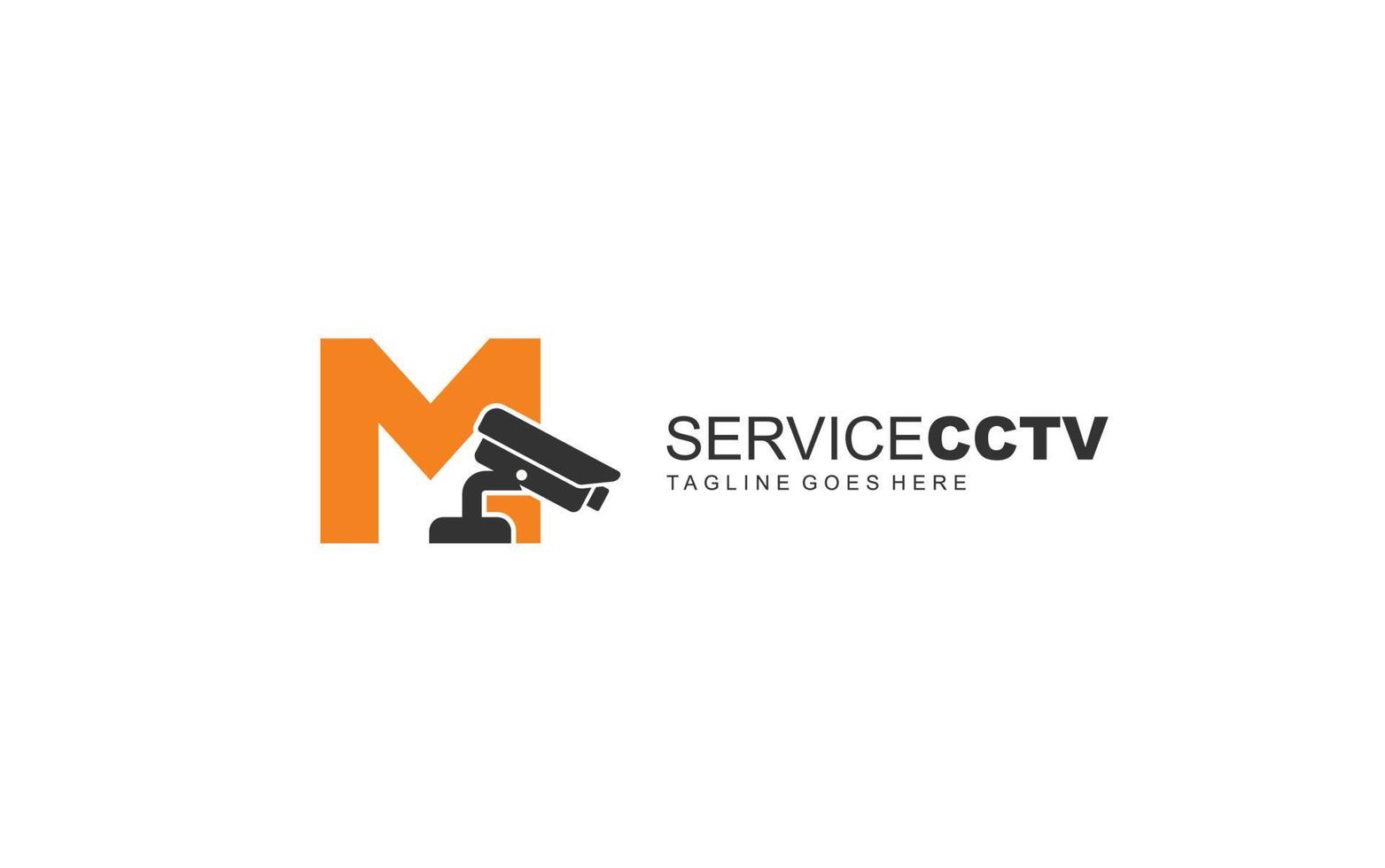 m logo cctv para identidad. ilustración de vector de plantilla de seguridad para su marca.