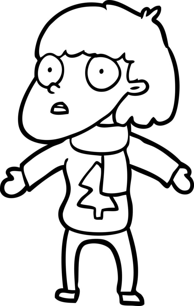 line drawing of a surprised christmas person vector