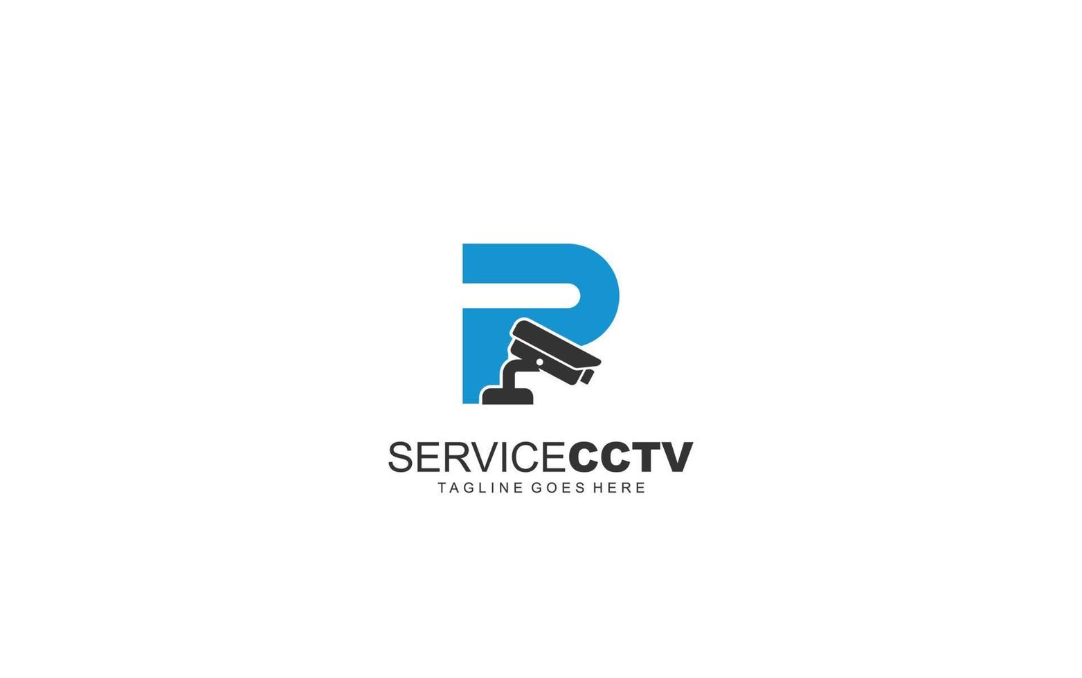 P logo cctv for identity. security template vector illustration for your brand.