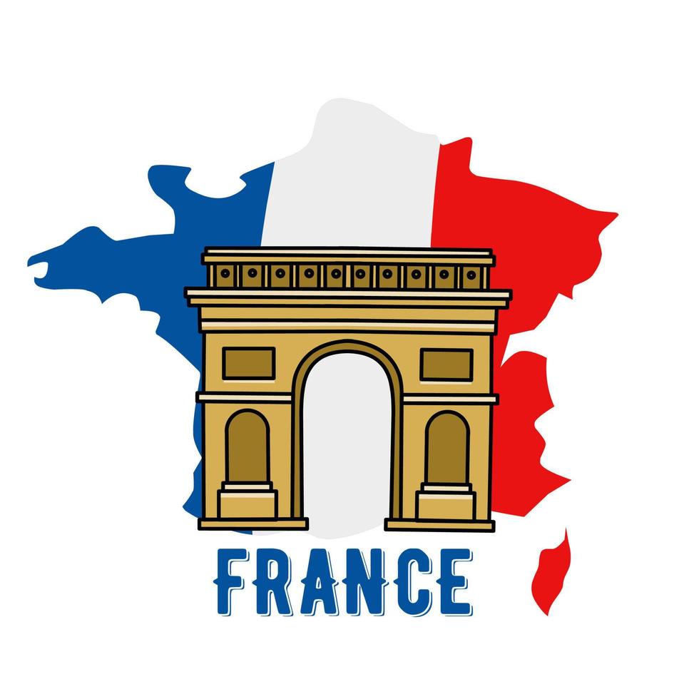 illustration vector of arc de triomphe and france flag perfect for print,etc